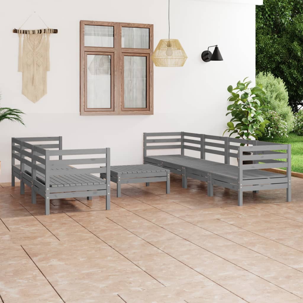 vidaXL 8 pcs conjunto lounge de jardim pinho maciço cinzento
